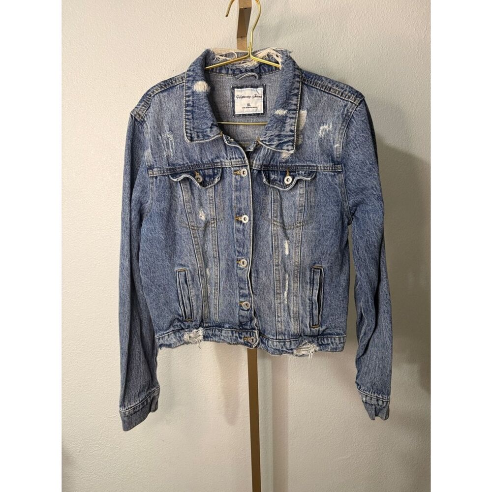 Highway Jeans Light Blue Distressed Denim Trucker Jacket- XL